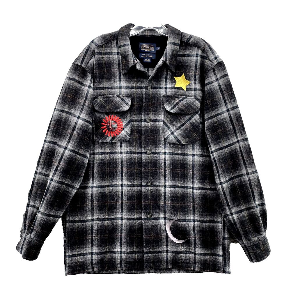 Pendleton The Original Board‎ Shirt Men's Medium Gray Plaid Wool Workwear Grunge